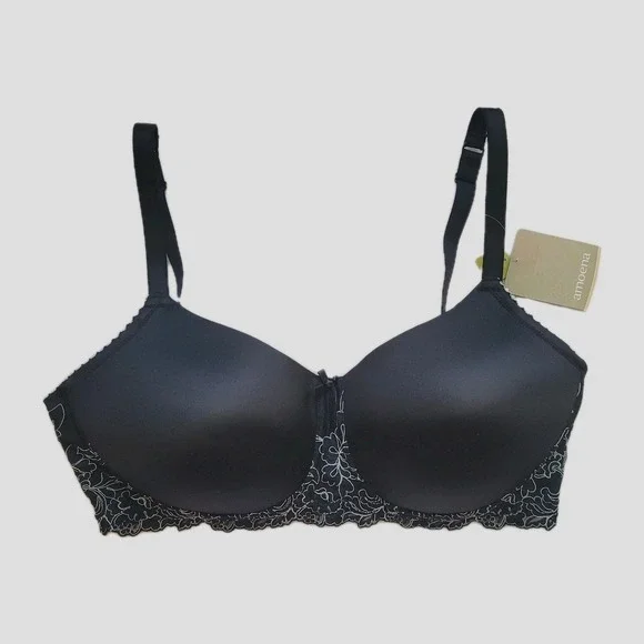 Amoena 38D Arielle SB 44557 Mastectomy Pocker Bra Black White Soft No Underwire - Picture 1 of 14